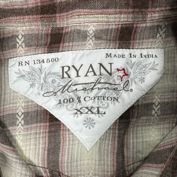 Ryan Michael Western Shirt Beige Mesquite Tribal Plaid Snap Button Mens Size XXL - Picture 6 of 12